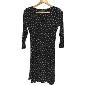 Lauren Ralph Lauren Black‎ Geometric Print Jersey Knit Wrap Dress Women's 4P